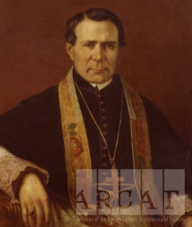 Painting of Most Reverend Armand-François-Marie de Charbonnel, P.S.S., seated wearing a black cassock.