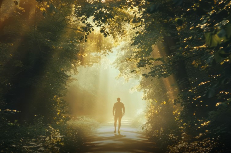 Person standing under ray of light
