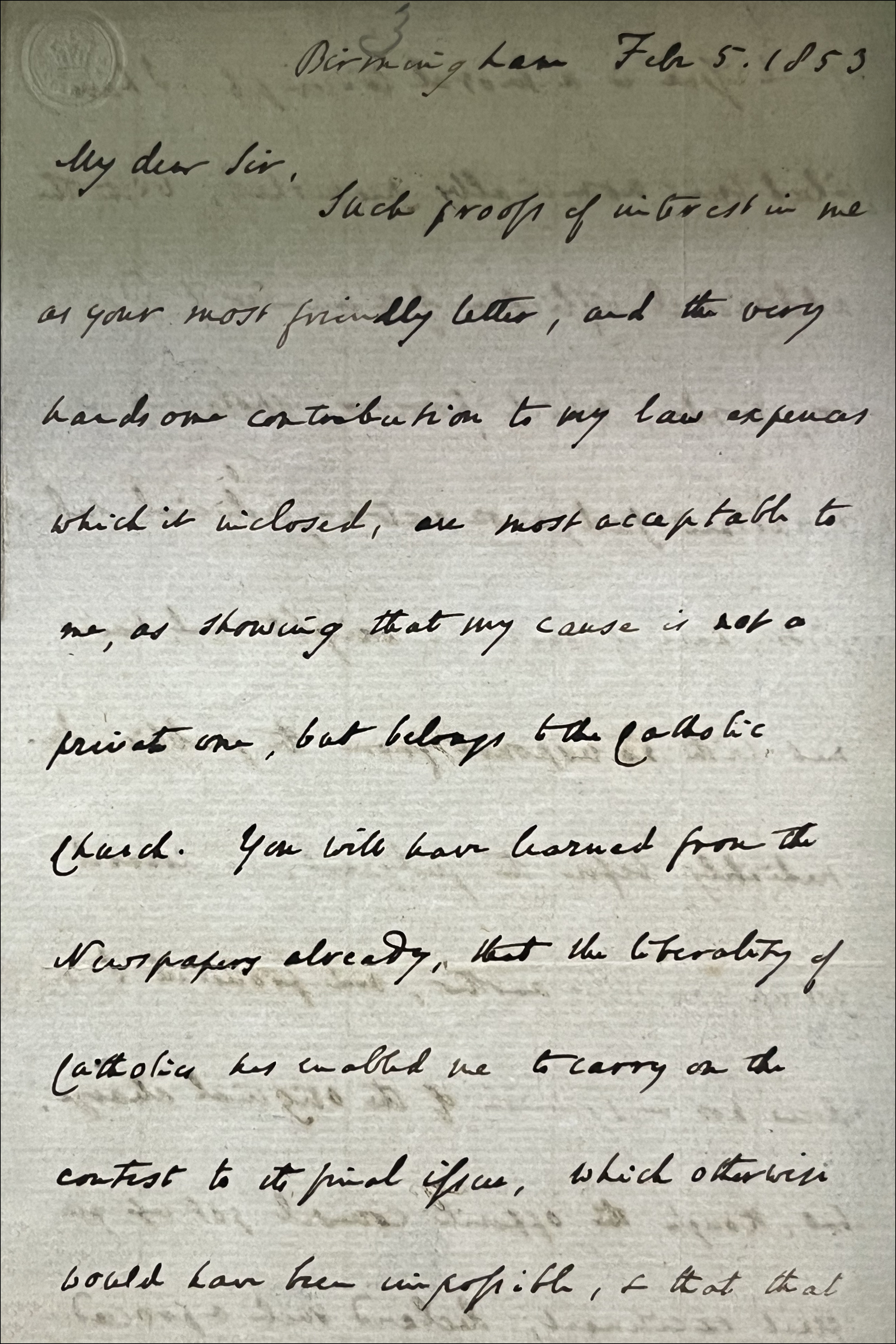 Portion of Letter from St. John Henry Newman
