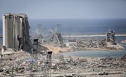 A photo of Beirut's damaged port area after the 2020 explosion