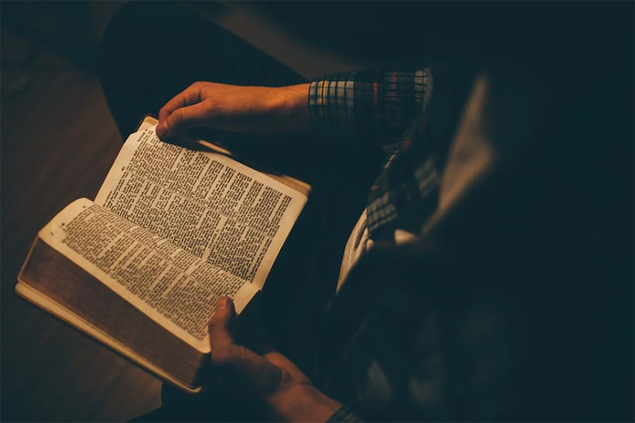 Man reading open book