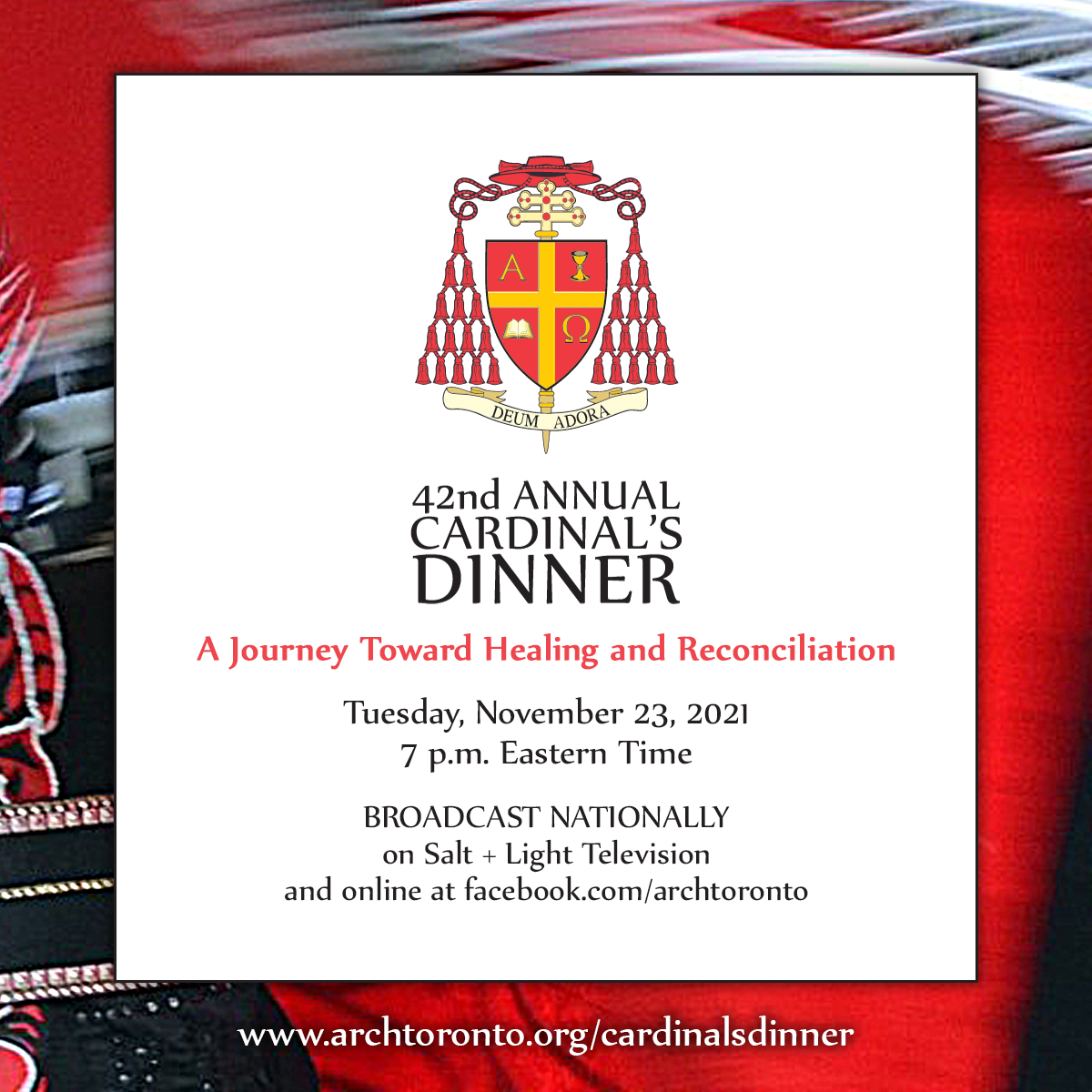 A promo for the 42nd annual Cardinal's Dinner, happening on Tuesday, November 23 at 7 p.m.