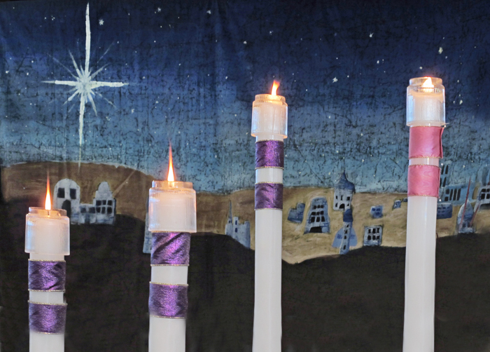 Four Advent candles at church