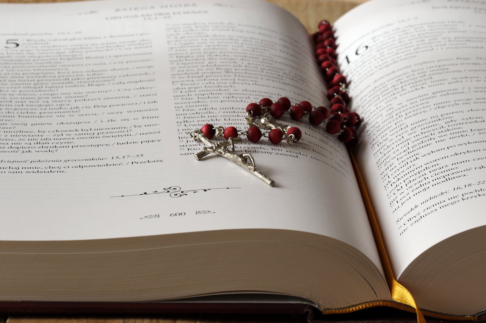 Open Bible with rosary