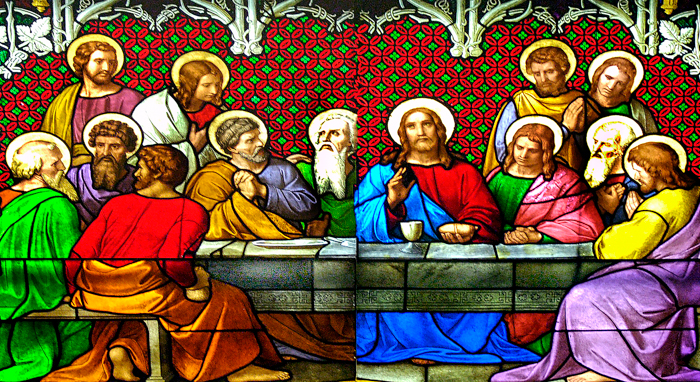 Last Supper on stained glass window