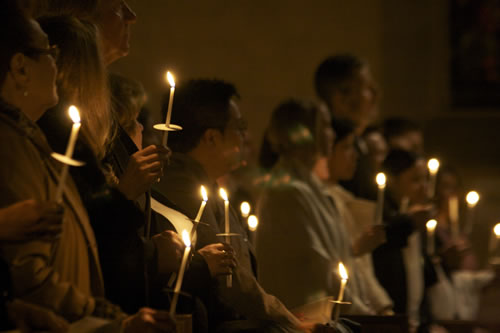Parishioners with candles