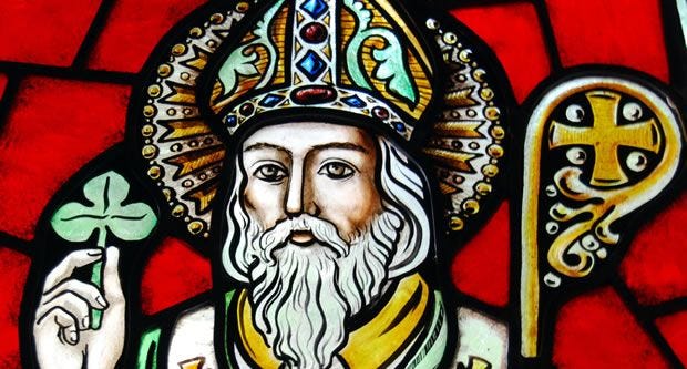 St. Patrick on stained glass window