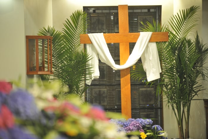 Easter cross with white cloth