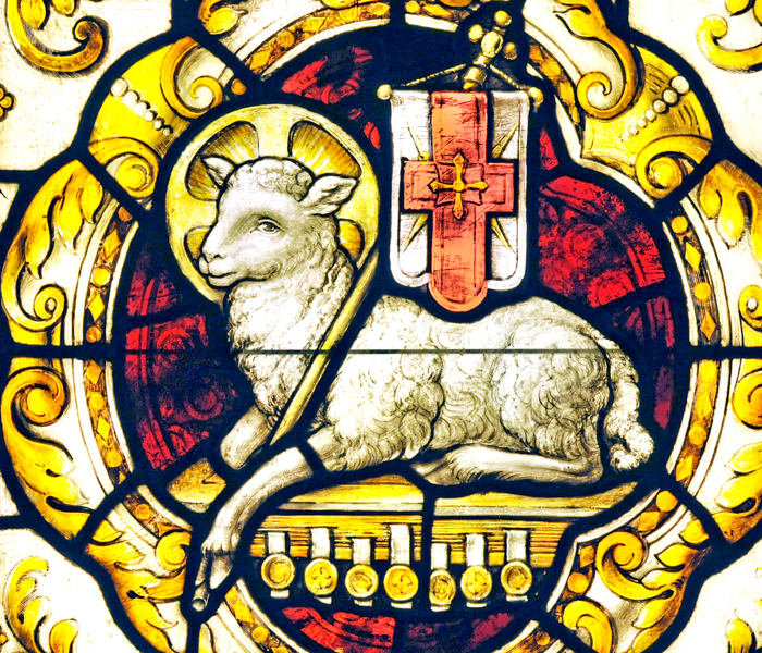 Stained glass window of lamb