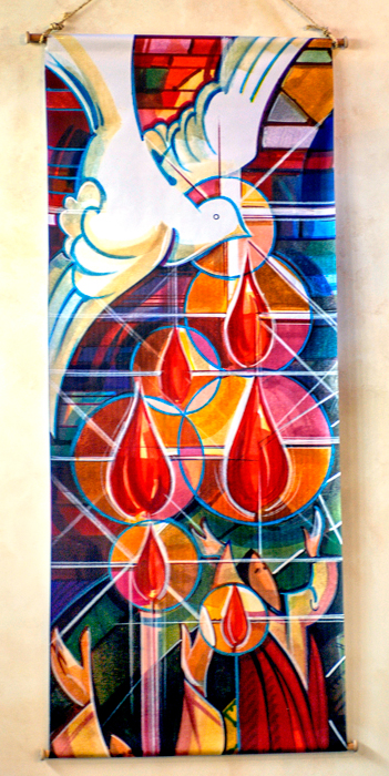 Banner with dove and flames