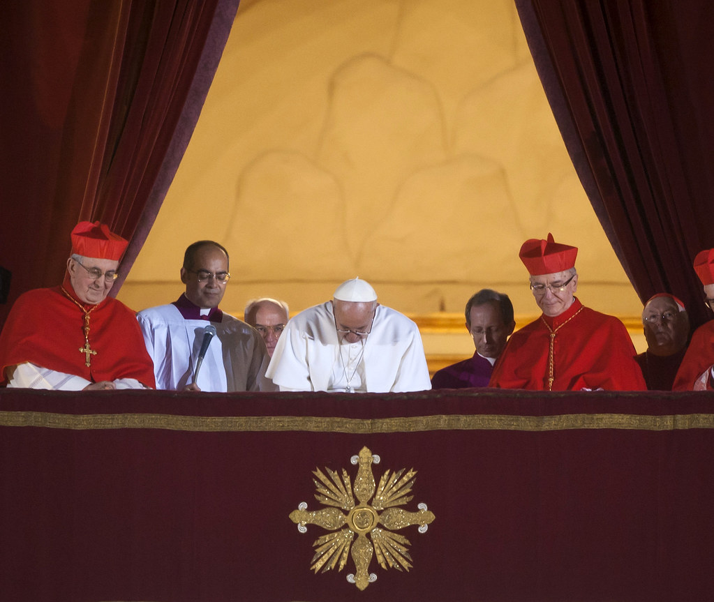 Pope Francis on a Vatican balcony after being selected Pope