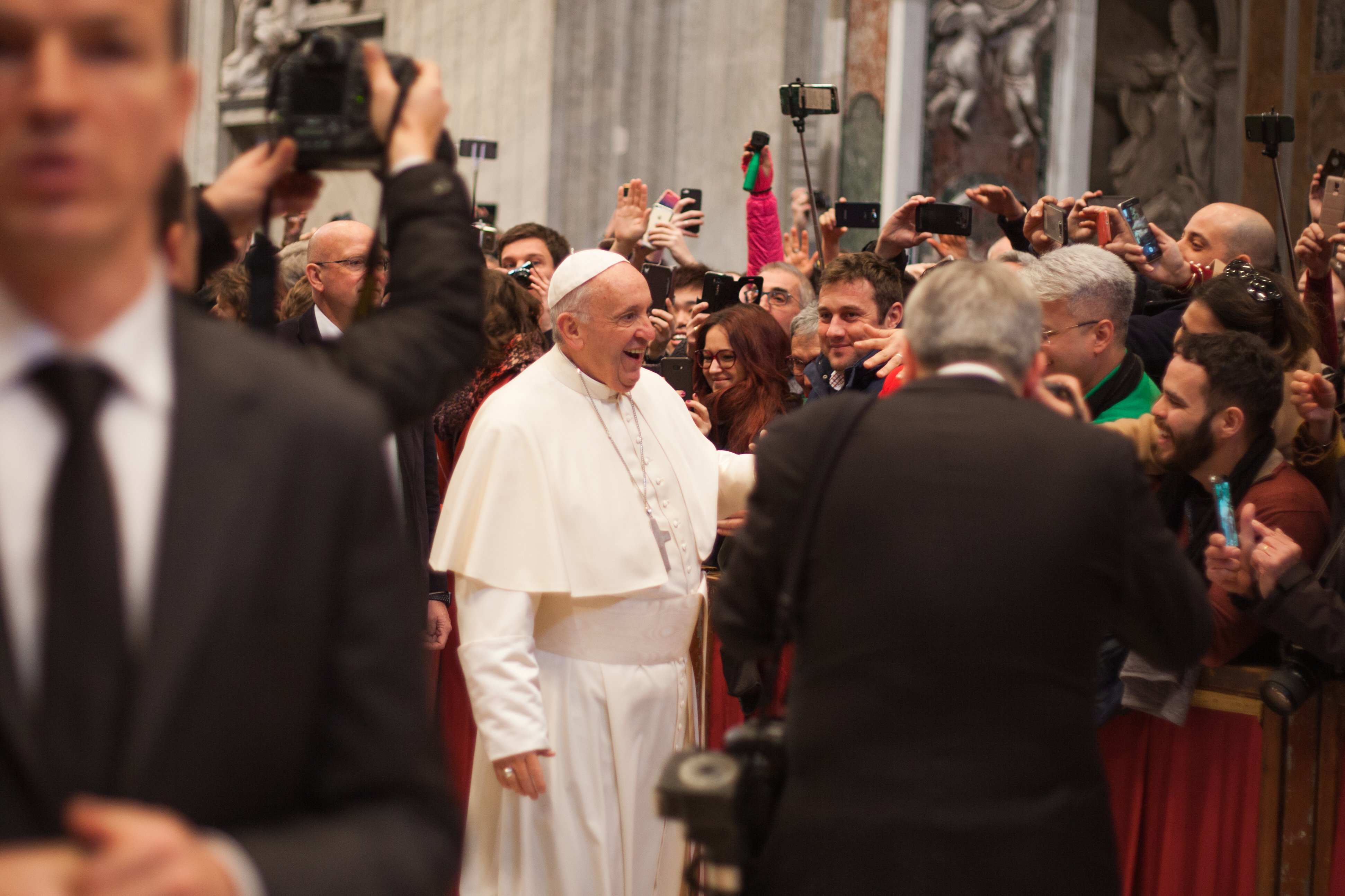Pope Francis Greets Members of a Large Crowd