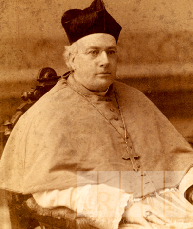 Portrait of Most Reverend John Walsh in a seated pose wearing episcopal dress.