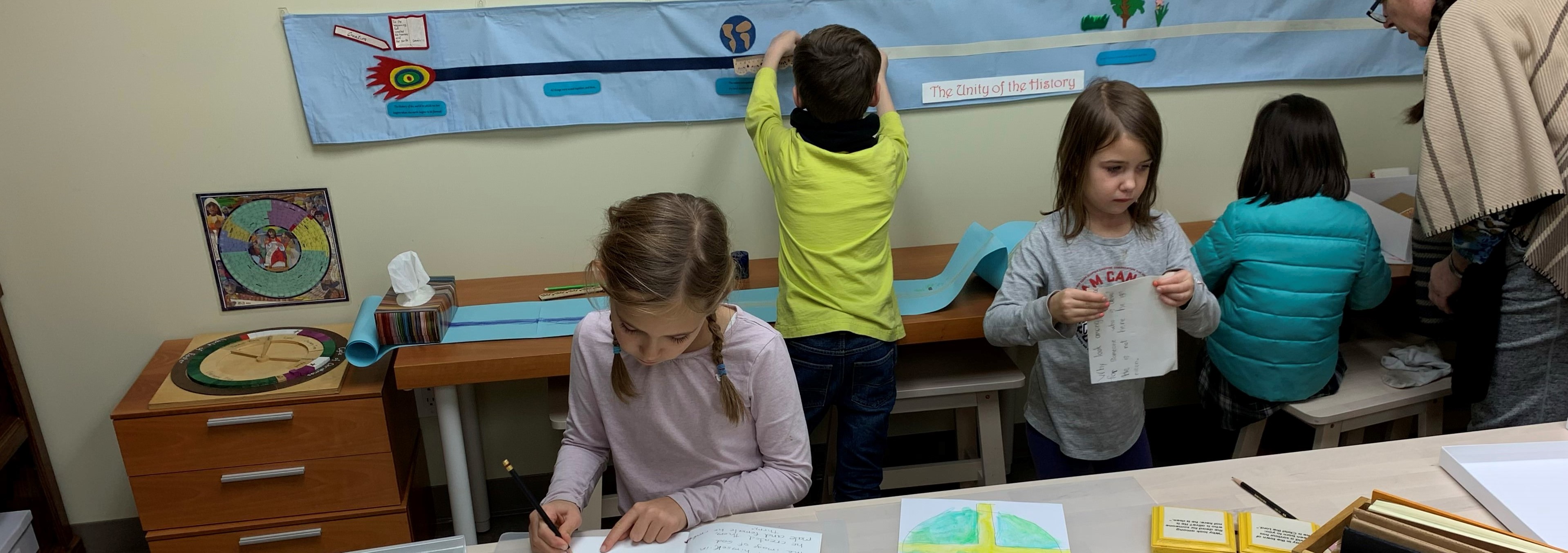 children working in level 2 atrium