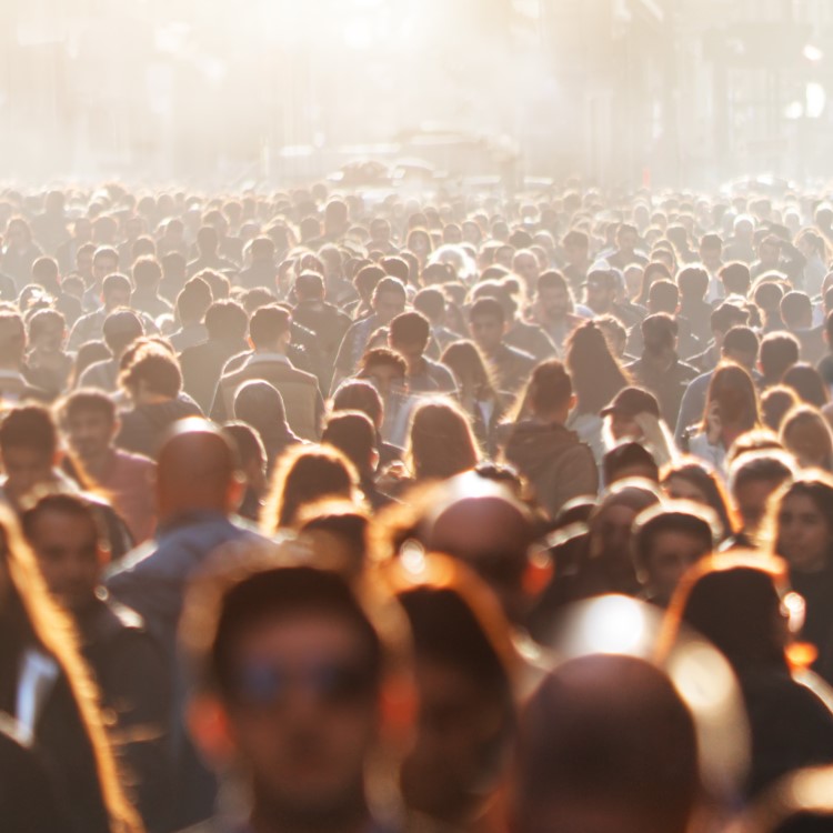 image of sidewalk full of people walking