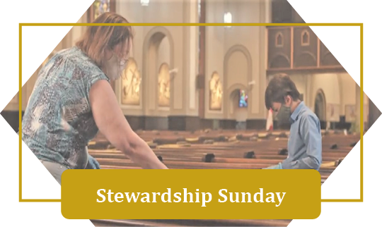 Older woman and young boy cleaning pews in the parish, wearing masks