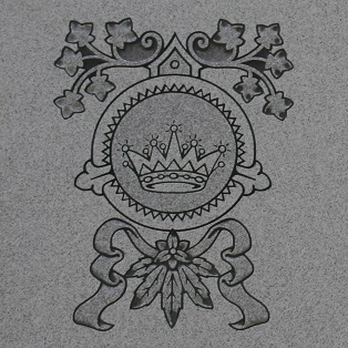 Memorial monument - Crown Memorial monument inscription of a circled crown with ivy leaves