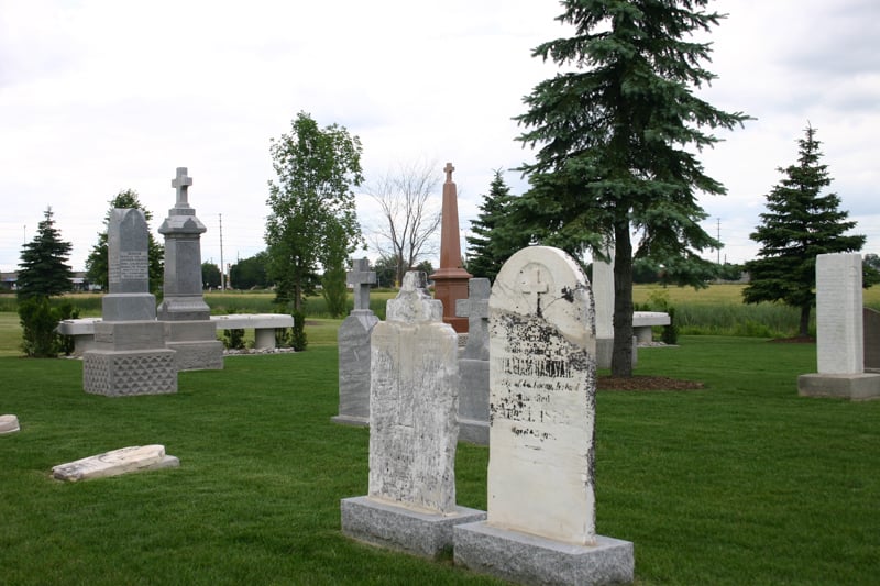 Reconstructed historic cemetery with restored historic gravestones
