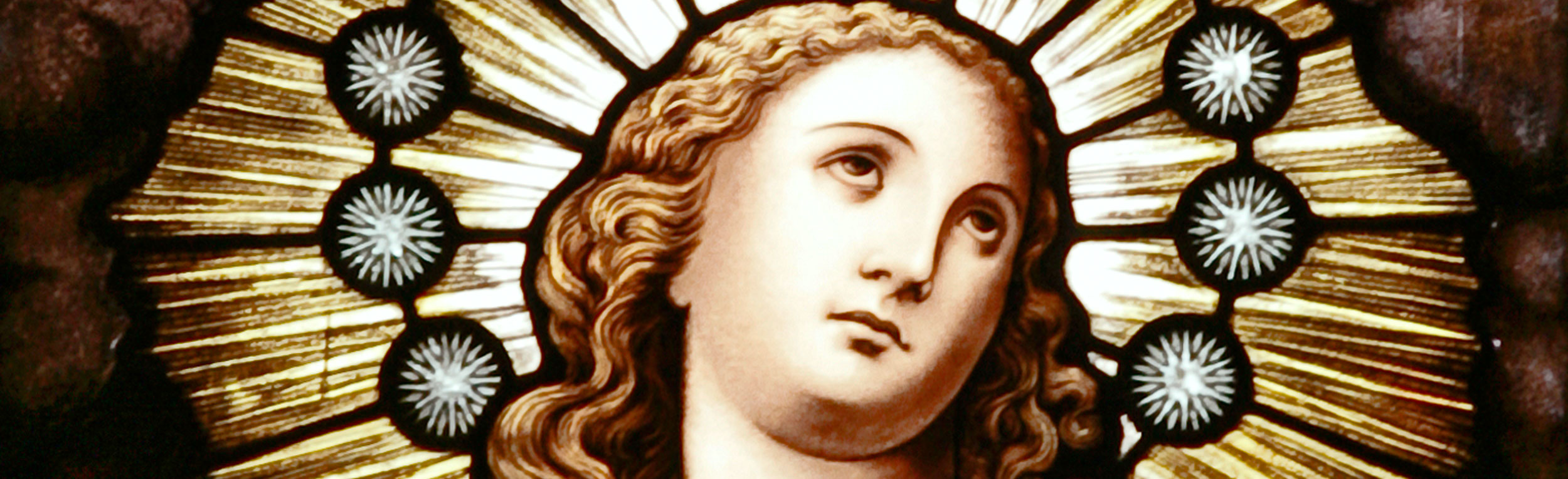 Stained glass image of Mother Mary